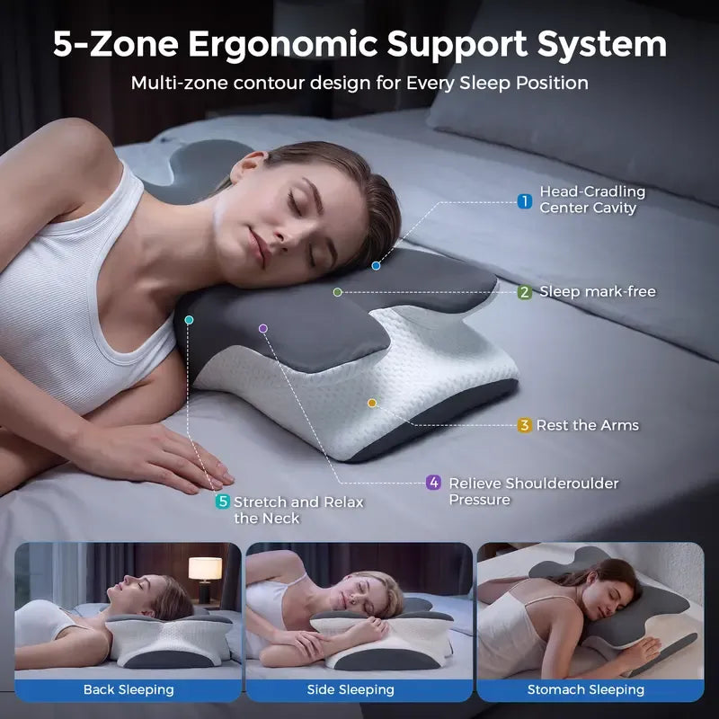 Cooling Memory Neck Pillow, Adjustable Ergonomic Memory Foam Neck Pillows, Cervical Support